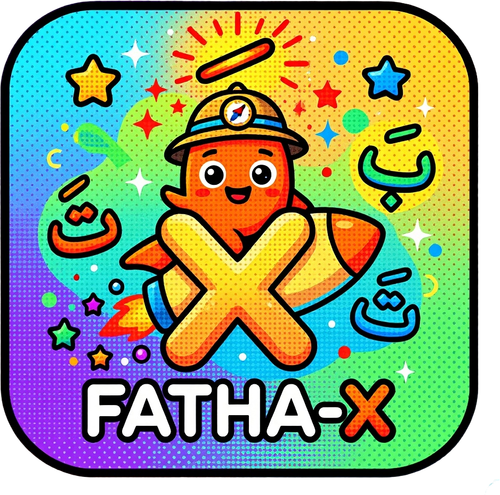 App icon for Fatha X Eksplorasi Huruf & Bunyi Fathah, featuring a cute cartoon character wearing a h.png