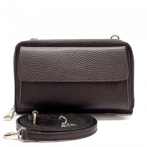 Handytasche Portemonnaie Leder Crossbody zum Umhängen Querformat Dunkelbraun.jpg