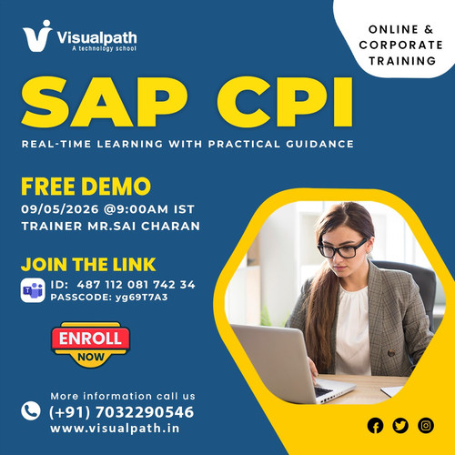 🔗 Discover how modern enterprises connect SAP and non-SAP systems using SAP CPI.
👨‍🏫 Trainer: Mr. Sai Charan
📅 Date: 09/05/2026 (Saturday)
⏰ Time: 9:00 AM IST
🔗 Join Live: https://shorturl.at/Qnx4T 
🆔 Meeting ID: 487 112 081 742 34
🔐 Passcode: yg69T7A3
🔥 What You Will Explore in This Demo
• Introduction to SAP Cloud Platform Integration
• Creating and managing integration flows
• Connecting SAP and third-party applications
• Real-time enterprise integration scenarios
• Monitoring and handling integration processes

🎯 This demo is ideal for professionals who want to understand practical SAP integration concepts and cloud-based workflows.

🌐Visit: https://www.visualpath.in/sap-cpi-training.html   
📞 WhatsApp: https://wa.me/c/917032290546