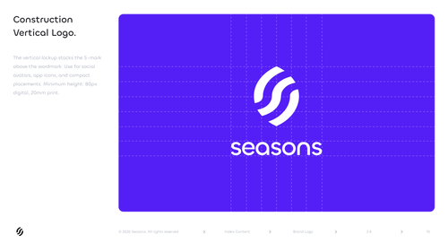 Seasons v2 Construction Vertical Logo — Grid + Avatar/App-Icon Specs (Brand Guidelines).png