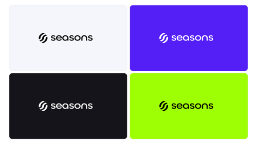 Seasons v2 Horizontal Logo in Primary Colors — 2×2 Swatch Grid (No Chrome).png
