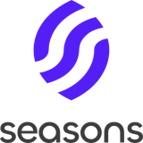 Seasons v2 Vertical Logo Lockup — Dark+Color Variant (Purple Mark + Dark Wordmark, SVG)