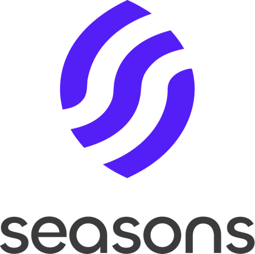 Seasons v2 Vertical Logo Lockup — Dark+Color Variant (Purple Mark + Dark Wordmark, SVG).png