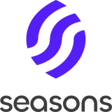 Seasons v2 Vertical Logo Lockup — Dark+Color Variant (Purple Mark + Dark Wordmark, SVG)