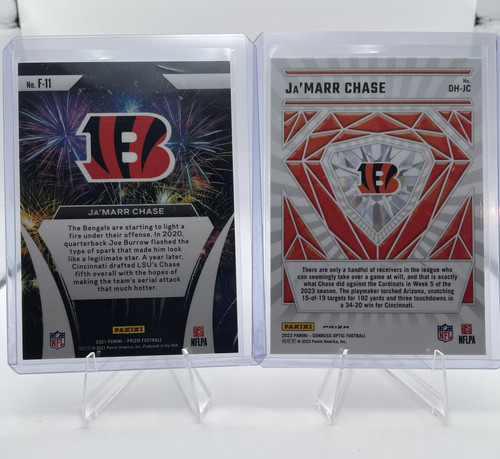 2021 Panini Prizm Ja'Marr Chase Fireworks Prizm Rookie SP + 2023 Optic Diamond (2).1
