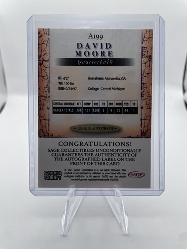 2021 Sage Premier Draft David Moore Red Border Rookie Auto #A199 (2).1