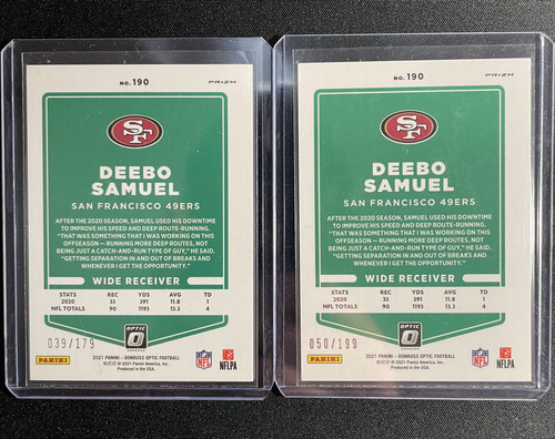 2021 Donruss Optic Deebo Samuel Blue 179 + Orange Prizm 199 Set of 2 (2).1