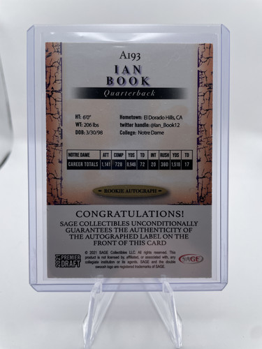 2021 Sage Premier Draft Ian Book Red Border Rookie Auto #A193 (2).1