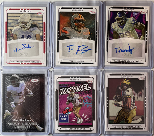 2023 Sage Artistry Vliami Fehoko Swen Manning Auto + Bijan Robinson SP Set (x6) (1).1