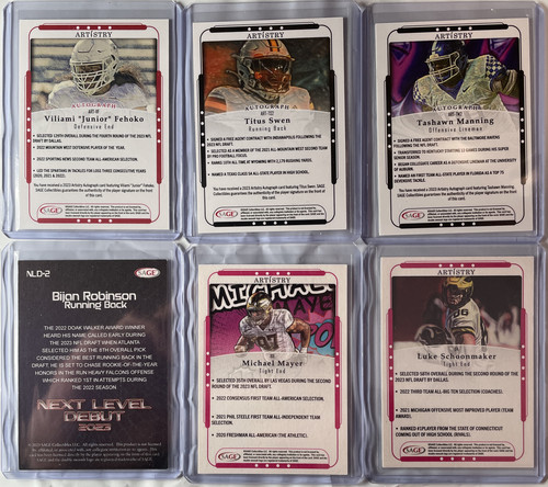 2023 Sage Artistry Vliami Fehoko Swen Manning Auto + Bijan Robinson SP Set (x6) (2).1