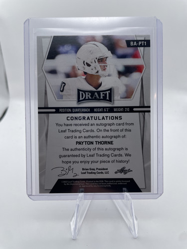 2022 Leaf Draft Payton Thorne Yellow Foil Rookie Auto 75 #BA PT1 (2).1