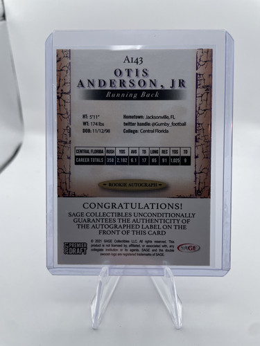 2021 Sage Premier Draft Otis Anderson Jr. Red Border Rookie Auto #A143 (2).1