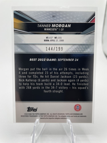 2023 Bowman University Best Tanner Morgan Aqua Refractor Rookie 199 (2).1