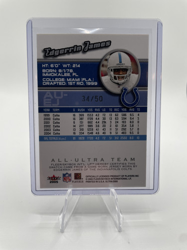 2005 Fleer Ultra Edgerrin James All Ultra Team SSP Game Worn Patch 50 Colts (2).1
