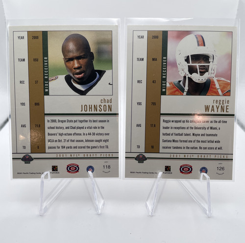 2001 Pacific Dynagon Chad Johnson #118 + Reggie Wayne #126 Rookie Set (2).1