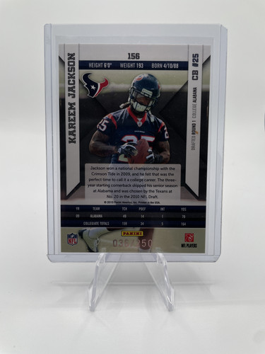 2010 Panini Epix Kareem Jackson Crystal Rookie Houston Texans Football #156 250 (2).1
