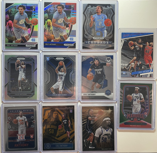2020 21 Panini Prizm Cole Anthony Silver + Draft Picks RWB + SP Rookie Set (x11) (1).1