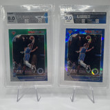 2018 19 Panini Hoops Premium RJ Barrett Rookie Blue Prizm HGA 9 + Green HGA 8 (1)
