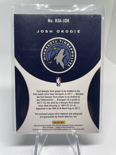 2018 19 Panini Crown Royale Josh Okogie Rookie Patch Auto 199 (2).1