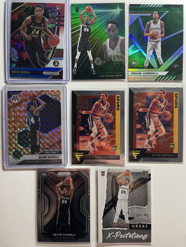2020 21 Panini Mosaic Devin Vassell Orange Prizm + RWB Prizm + SP Rookie Set (8).1