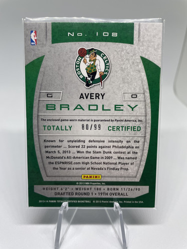 2013 14 Totally Certified Avery Bradley Totally Blue Patch 99 #108 (2).1