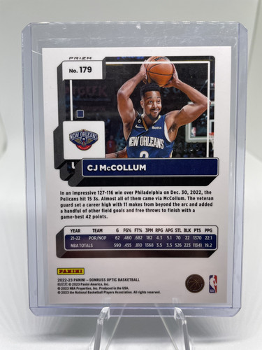 2022 23 Donruss Optic CJ McCollum Purple Disco Prizm 99 #179 (2).1