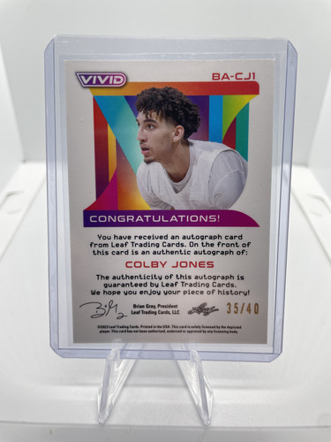2022 23 Leaf Vivid Colby Jones Grey Prizm Rookie Auto 40 (2).1