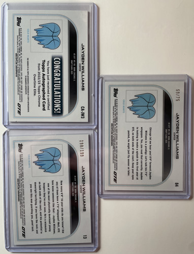 2022 23 Topps OTE Chrome Jayden Williams Auto 75 Green 75 +Refractor Set (x22) (3).1
