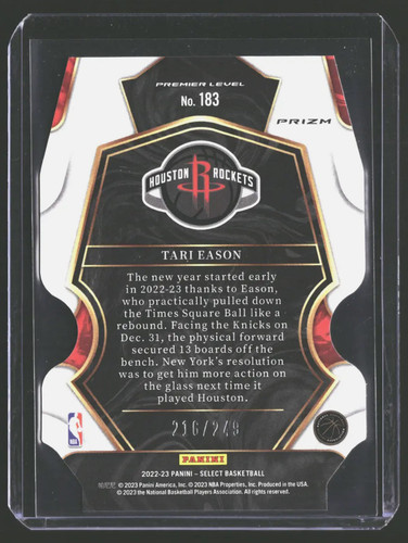 2022 23 Panini Select Tari Eason Premier Level Blue Prizm Die Cut Rookie 249 (2).1