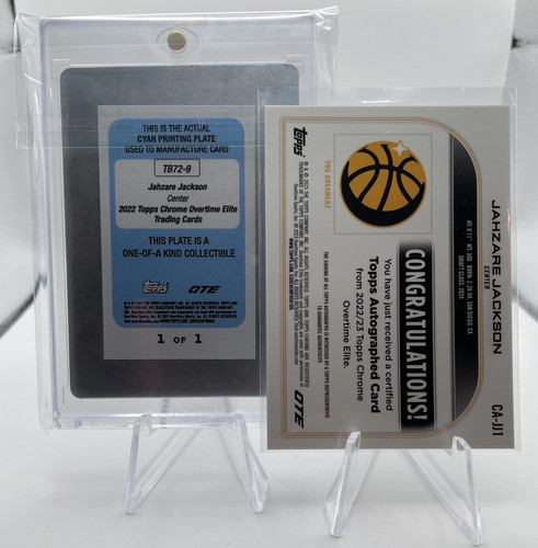 2022 23 Topps OTE Chrome Jahzare Jackson 11 Printing Plate + Green Auto 75 (2).1