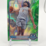 2021 22 Bowman University Chrome Shaedon Sharpe Green Lava Refractor Rookie 99 (1)