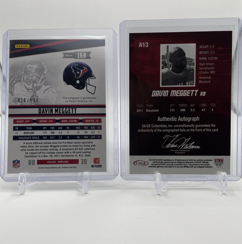 2012 Panini Rookies & Stars Davin Meggett Rookie Auto 999 + Sage Hit RC Auto (2).1