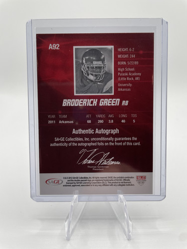2012 Sage Hit Broderick Green Rookie Auto #A92 (2).1