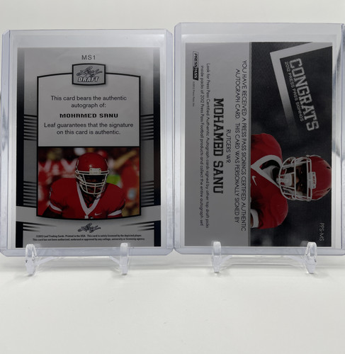 2012 Press Pass Mohamed Sanu On Card Rookie Auto + Leaf Draft Blue RC Auto (2).1
