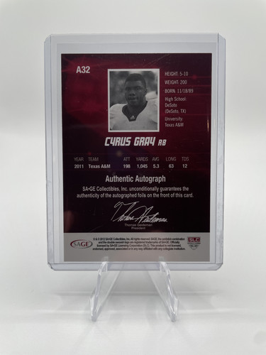 2012 Sage Hit Cyrus Gray Gold Rookie Auto 250 #A32 (2).1