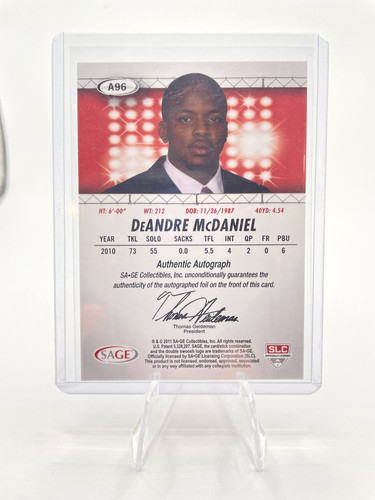 2011 Sage Hit DeAndre McDaniel Rookie Auto #A96 (2).1