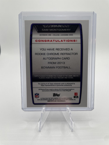 2013 Bowman Chrome Sam Montgomery Blue Refractor Rookie Auto 99 Number Match (2).1