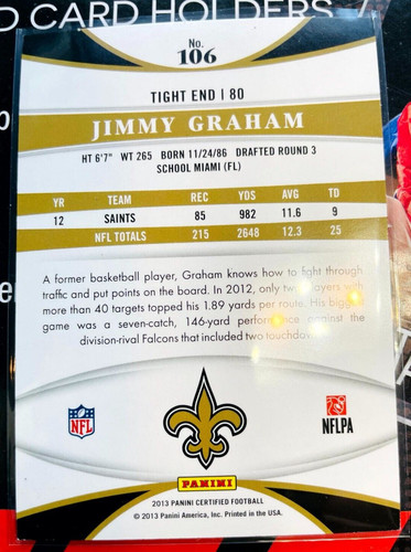 2013 Panini Certified Jimmy Graham #106 Red Foil 250 (2).1