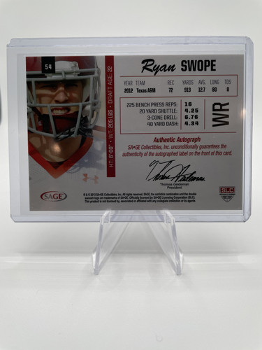2013 Sage Hit Ryan Swope Rookie Auto #54 (2).1