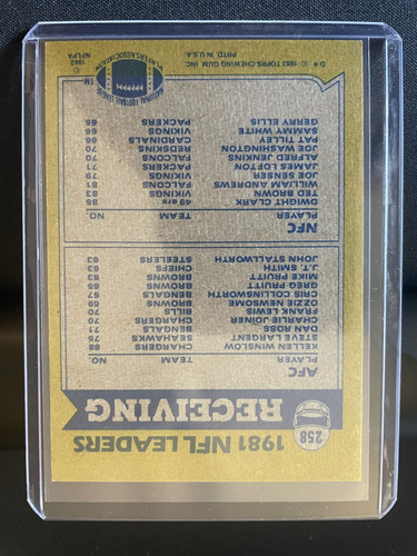 1982 Topps Receiving Leaders Kellen Winslow + Dwight Clark 258 (2)