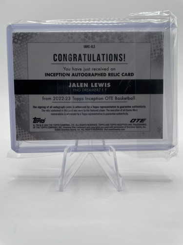 2022 23 Topps OTE Inception Jalen Lewis Rookie Shoe Relic Auto 25 (2).1
