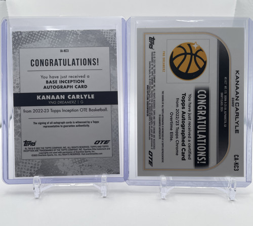 2022 23 Topps OTE Inception Kanaan Carlyle Auto 199 + Chrome Auto Set (x4) (3).1