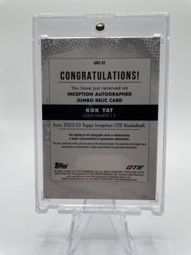 2022 23 Topps OTE Inception Kok Yat Jumbo Patch Rookie Auto 99 (2).1