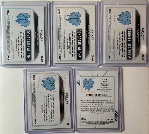 2022 23 Topps OTE Chrome Kok Yat Green Auto 75 Aqua Auto 99 + Refractors (x23) (3)