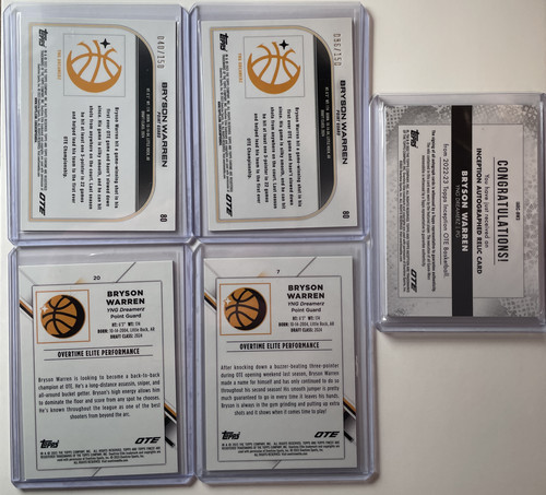 2022 23 Topps OTE Inception Bryson Warren Patch Auto 149 + Refractor Set (x22) (3).1