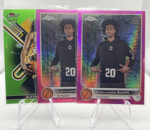 2022 23 Topps OTE Chrome Alexandre Sarr Pink Refractor 150 + Finest Green 99 (1).1