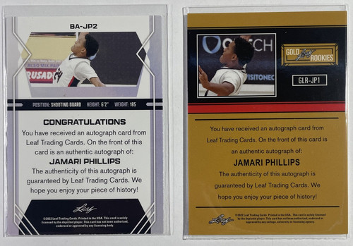 2021 22 Leaf Memories Jamari Phillips Bronze + Leaf Draft Blue Rookie Auto 30 (2).1