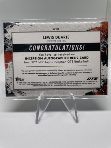 2021 22 Topps OTE Inception Lewis Duarte Rookie Patch Auto 199 (2).1