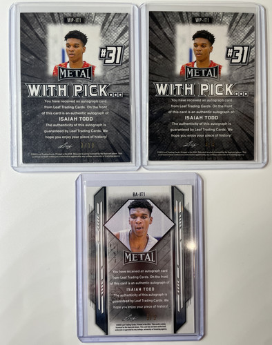 2021 22 Leaf Metal Isaiah Todd With Pick Orange Rookie Auto 4 RWB Prizm 5 +10 (2).1