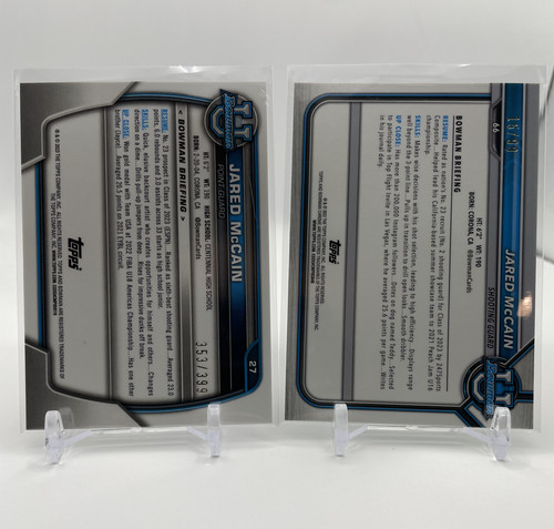2021 24 Bowman U Chrome Jared McCain Green Refractor 99 + Aqua 299 Set (x4) (5).1